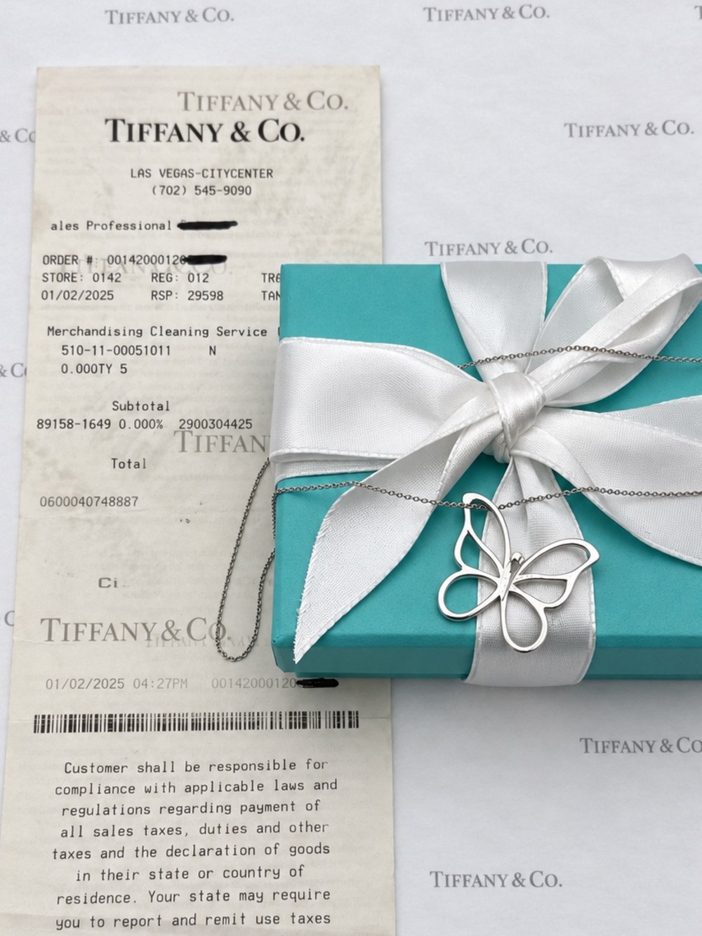 Tiffany & Co. Stencil Butterfly Pendant Necklace Sterling Silver Gift Pouch Box - Picture 3 of 12